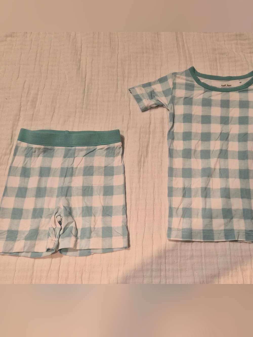 Little Sleepies Kids Blue and White Gingham Short Pajama Set - Brand: